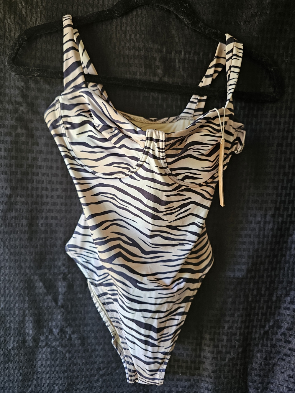 SKIMS Zebra-Print One-Piece Swimsuit in Black and Cream
